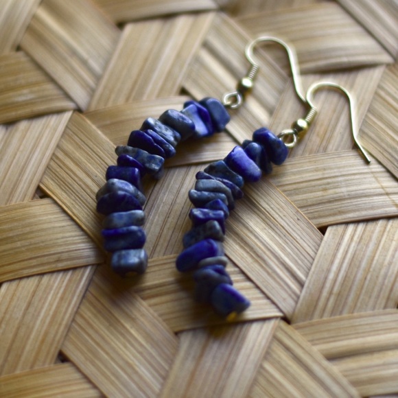 Blue Stacked Stone Earrings - Picture 2 of 4